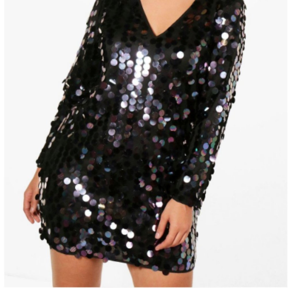 Black Sequins Shift Dress - Boohoo US 20